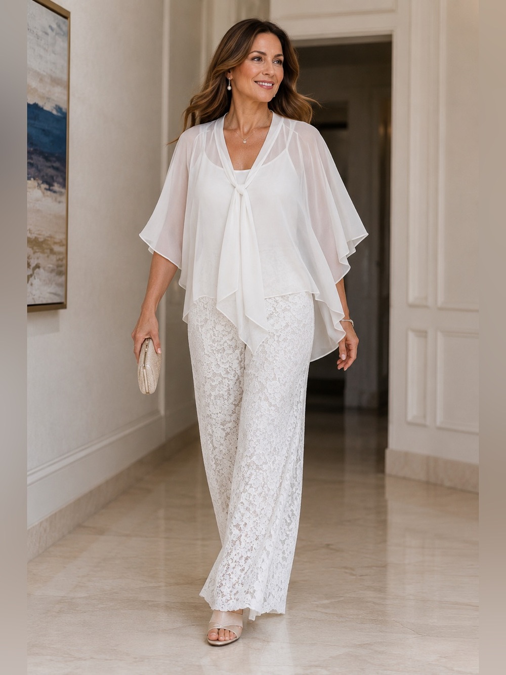 J.M.P. Fashion White Butterfly Back Overlay Blouse XL